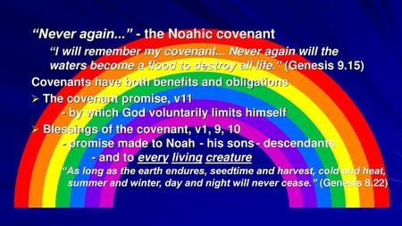 “Never again...” - the Noahic covenant