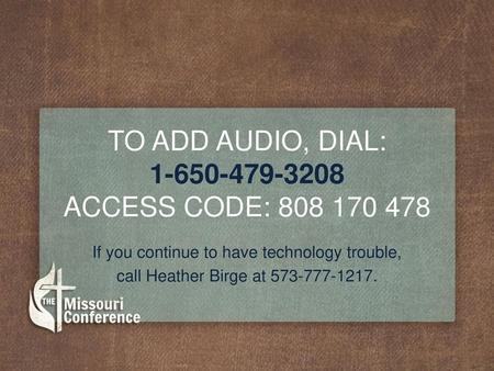 To add audio, dial: Access Code: