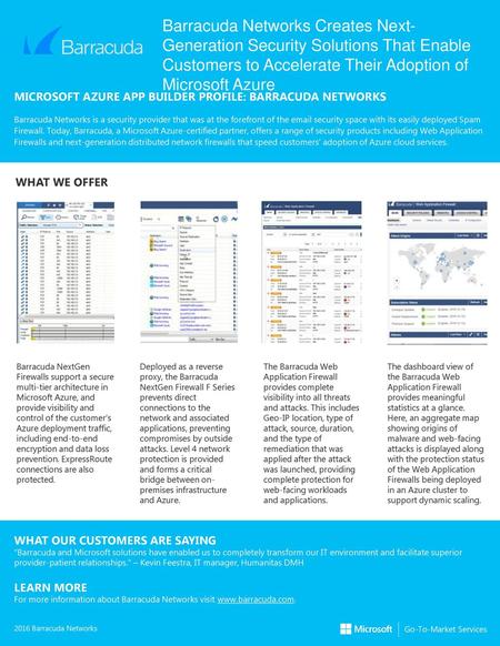 Barracuda Networks Creates Next-Generation Security Solutions That Enable Customers to Accelerate Their Adoption of Microsoft Azure MICROSOFT AZURE APP.