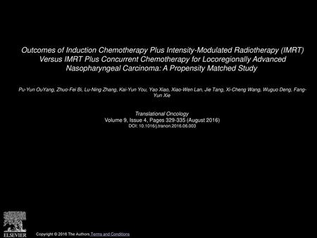 Outcomes of Induction Chemotherapy Plus Intensity-Modulated Radiotherapy (IMRT) Versus IMRT Plus Concurrent Chemotherapy for Locoregionally Advanced.