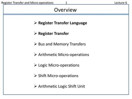 Overview Register Transfer Language Register Transfer