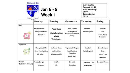 Jan Week 1 Monday Tuesday Wednesday Thursday Friday Pork Chop