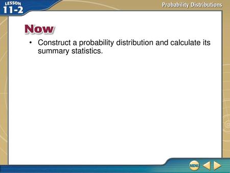 Construct a probability distribution and calculate its summary statistics. Then/Now.