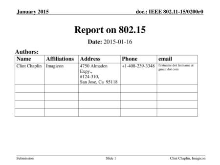 Report on Date: Authors: January 2015 July 2013