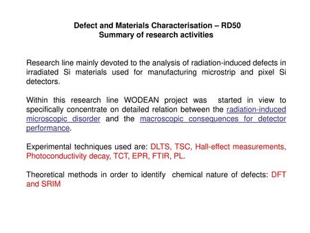 Summary of research activities