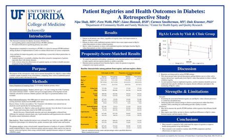 Patient Registries and Health Outcomes in Diabetes: A Retrospective Study Nipa Shah, MD1; Fern Webb, PhD1; Liane Hannah, BSH1; Carmen Smotherman, MS2;