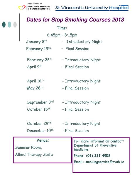 Dates for Stop Smoking Courses 2013