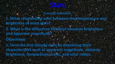 Stars Essential Questions: