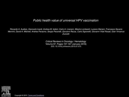 Public health value of universal HPV vaccination