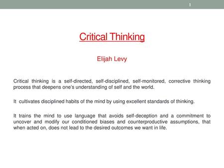 Critical Thinking Elijah Levy