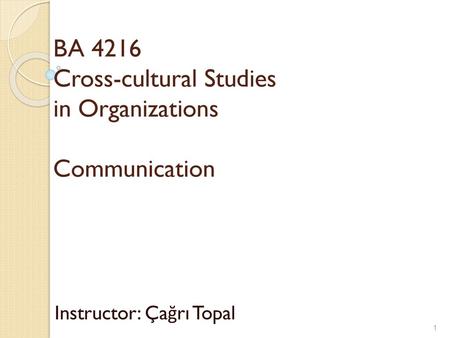 BA 4216 Cross-cultural Studies in Organizations Communication