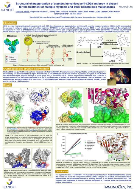 Structural characterization of a potent humanized anti-CD38 antibody in phase I for the treatment of multiple myeloma and other hematologic malignancies.