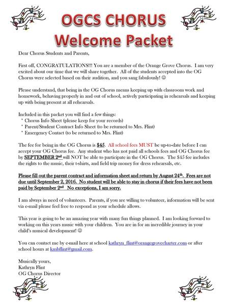 OGCS CHORUS Welcome Packet