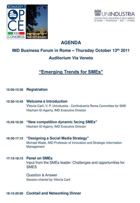 AGENDA “Emerging Trends for SMEs”