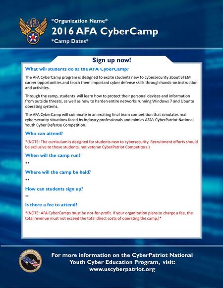 2016 AFA CyberCamp Sign up now!