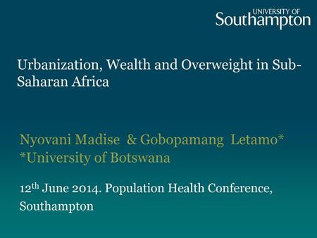 Urbanization, Wealth and Overweight in Sub-Saharan Africa