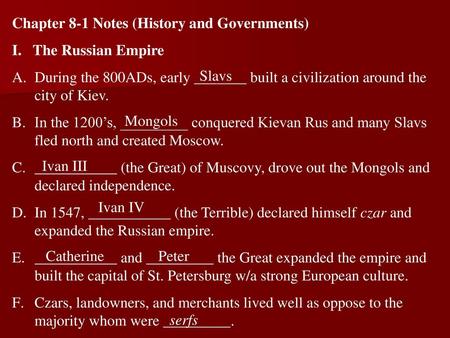 Chapter 8-1 Notes (History and Governments)