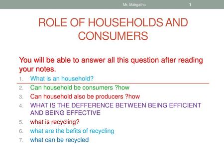 Role of households and consumers