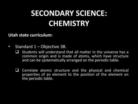 SECONDARY SCIENCE: CHEMISTRY