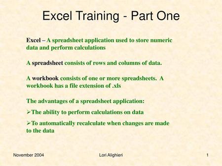 Excel Training - Part One