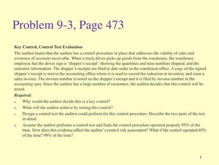 Problem 9-3, Page 473 Key Control, Control Test Evaluation