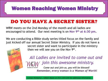 Women Reaching Women Ministry DO YOU HAVE A SECRET SISTER?