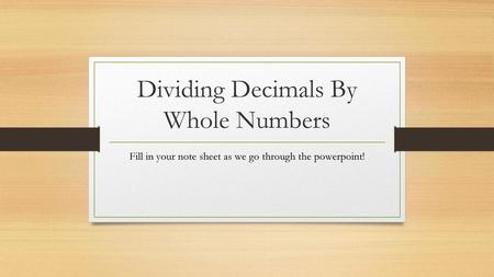 Dividing Decimals By Whole Numbers