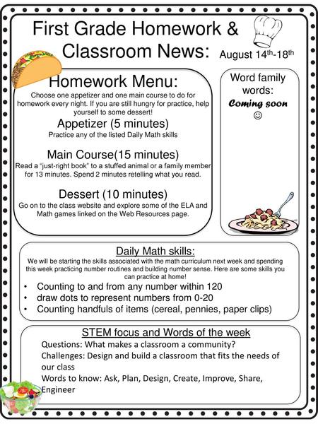 First Grade Homework & Classroom News: