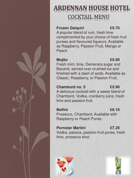 Ardennan House Hotel Cocktail Menu Frozen Daiquiri £5.70