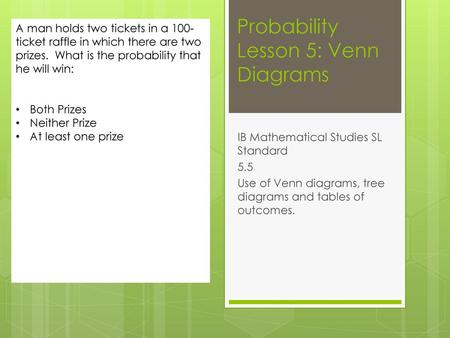 Probability Lesson 5: Venn Diagrams