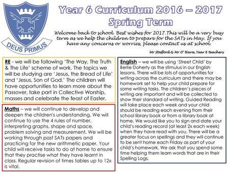 Year 6 Curriculum 2016 – 2017 Spring Term