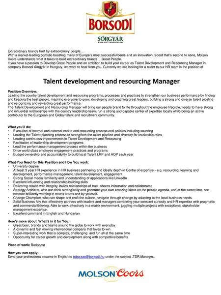 Talent development and resourcing Manager