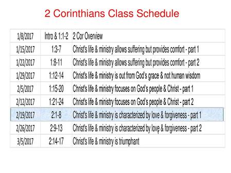 2 Corinthians Class Schedule