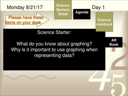 Monday 8/21/17 Day 1 Science Starter: What do you know about graphing?