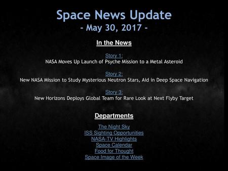 Space News Update - May 30, In the News Departments Story 1: