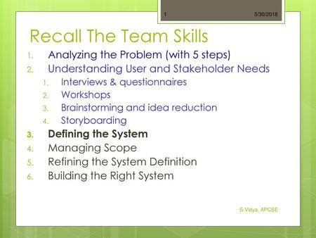 Recall The Team Skills Analyzing the Problem (with 5 steps)