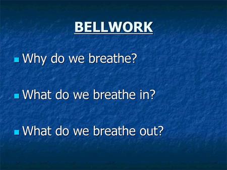 BELLWORK Why do we breathe? What do we breathe in?