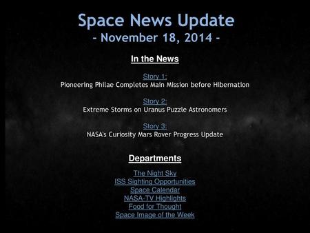 Space News Update - November 18, In the News Departments