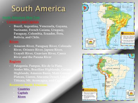 South America South American Map Test: Countries and Capitals