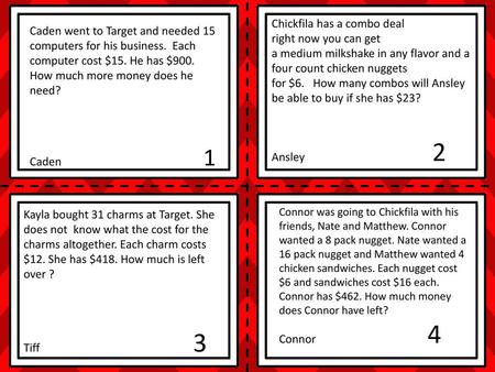 Chickfila has a combo deal right now you can get a medium milkshake in any flavor and a four count chicken nuggets for $6.  How many combos will Ansley.