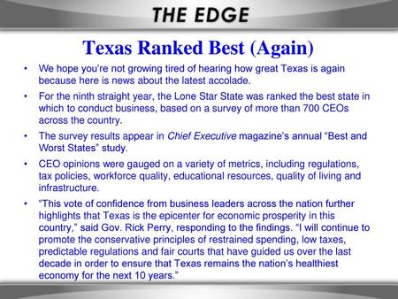 Texas Ranked Best (Again)