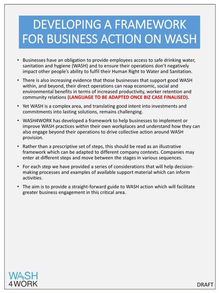 DEVELOPING A FRAMEWORK FOR BUSINESS ACTION ON WASH