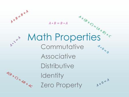 Commutative Associative Distributive Identity Zero Property