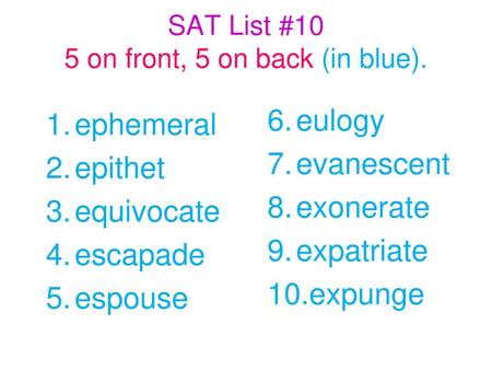 SAT List #10 5 on front, 5 on back (in blue).