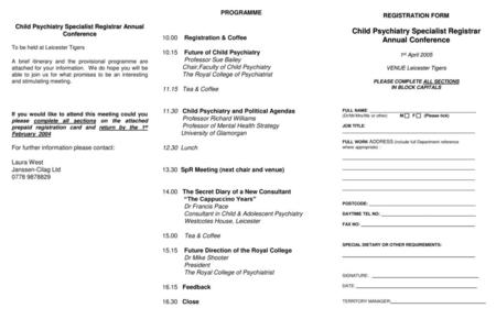 Child Psychiatry Specialist Registrar Annual Conference