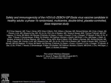 Safety and immunogenicity of the rVSV∆G-ZEBOV-GP Ebola virus vaccine candidate in healthy adults: a phase 1b randomised, multicentre, double-blind, placebo-controlled,