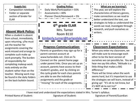 Progress Communication: Classroom Expectations: