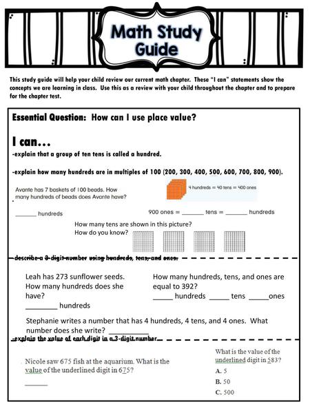 I can… Essential Question: How can I use place value?