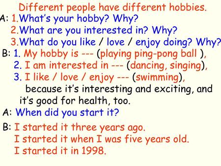 Different people have different hobbies.