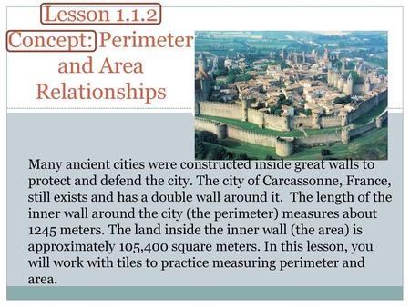 Lesson Concept: Perimeter and Area Relationships